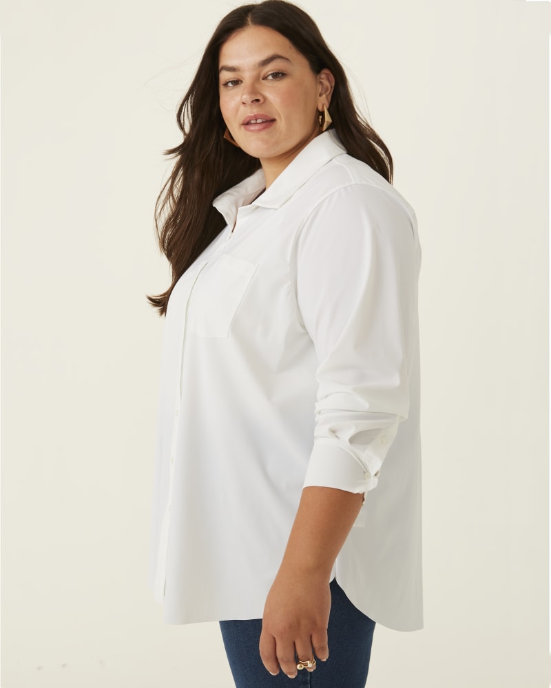Front of plus size Teresa Stretch Poplin Button-Front Shirt by Ryan Wylde | Dia&Co | dia_product_style_image_id:177480